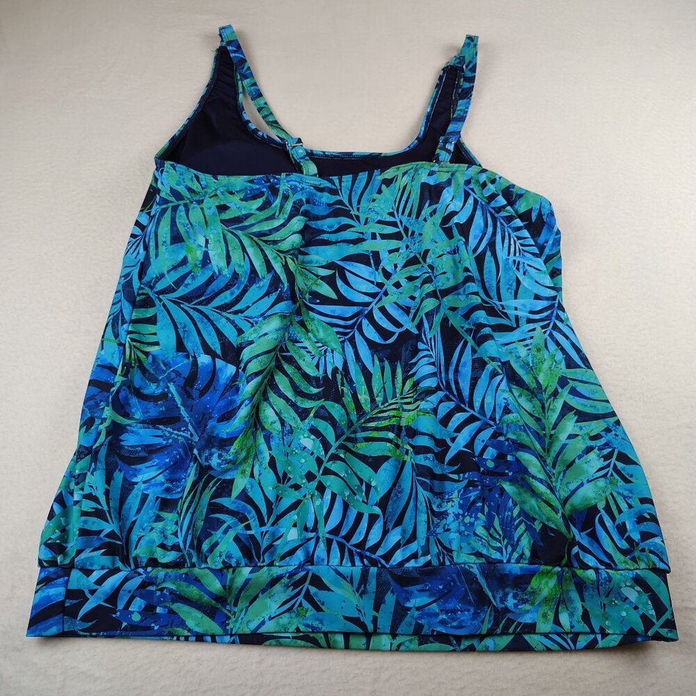 Younique Soft Padded Scoop Neck Tankini Swim Top Blue Palm Leaf Sz XXL - Picture 4 of 11